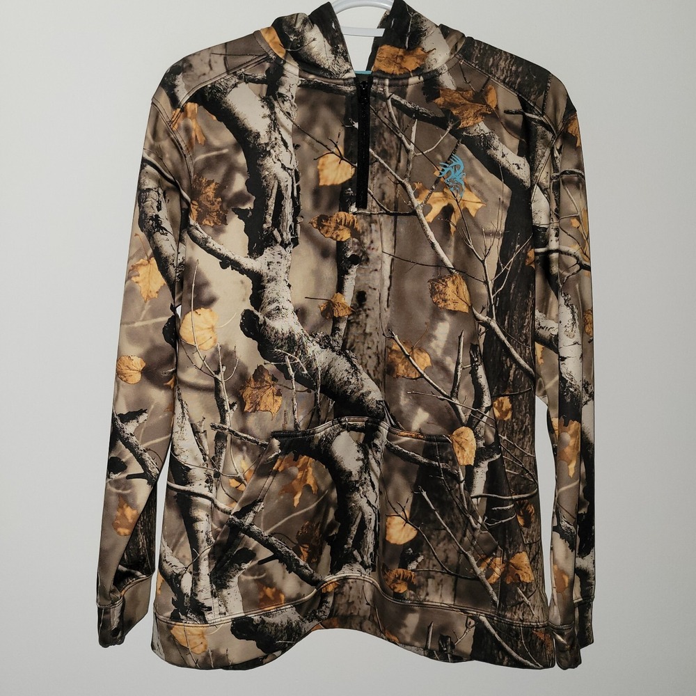 Legendary Whitetails 1/4 Zip Hoodie Women‎ Size Large Camo Hooded Pockets